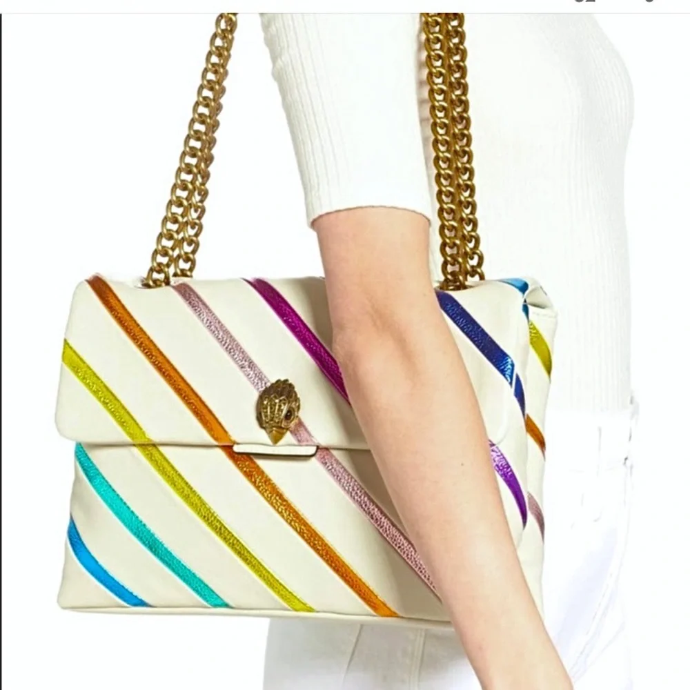 🚫SOLD🚫 Kurt Geiger XL Metallic Rainbow Stripe Leather Kensington Shoulder Bag - Picture 6 of 10